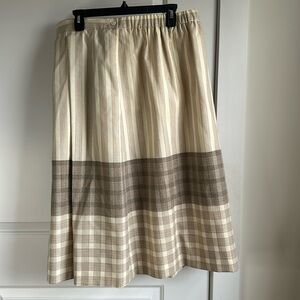 Evan-Picone Woman XL A-Line Plaid Maxi Skirt Cream and Brown Lined Cottagecore